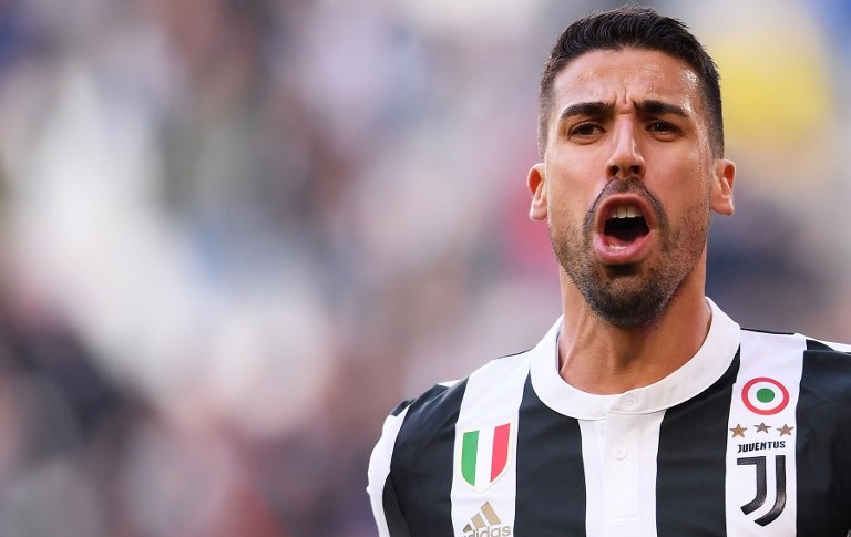 Juventus' midfielder Sami Khedira celebrates after scoring a goal wduring the Italian Serie A football match Juventus Vs Sassuolo on February 4, 2018 at the 'Allianz Stadium' in Turin.  / AFP PHOTO / MARCO BERTORELLO